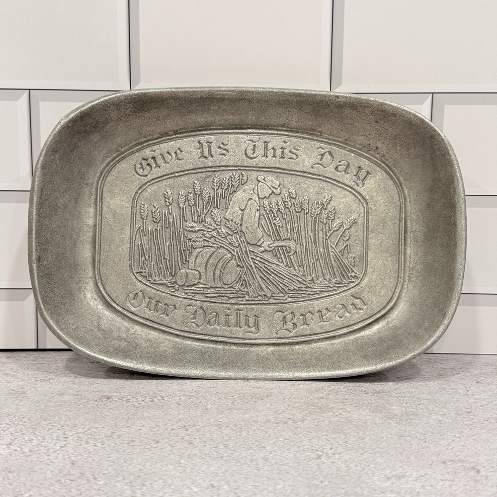 Vintage Wilton Armetale Pewter Bread Tray Give Us This Day Our Daily Bread USA